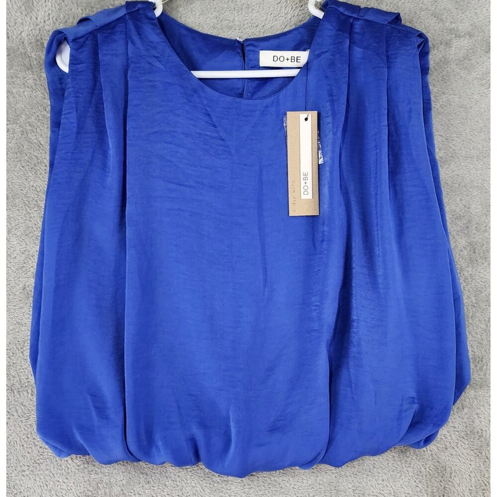 DO+BE Blouse Womens Small Blue Sleeveless Bubble Hem Top Dressy Layered Chic